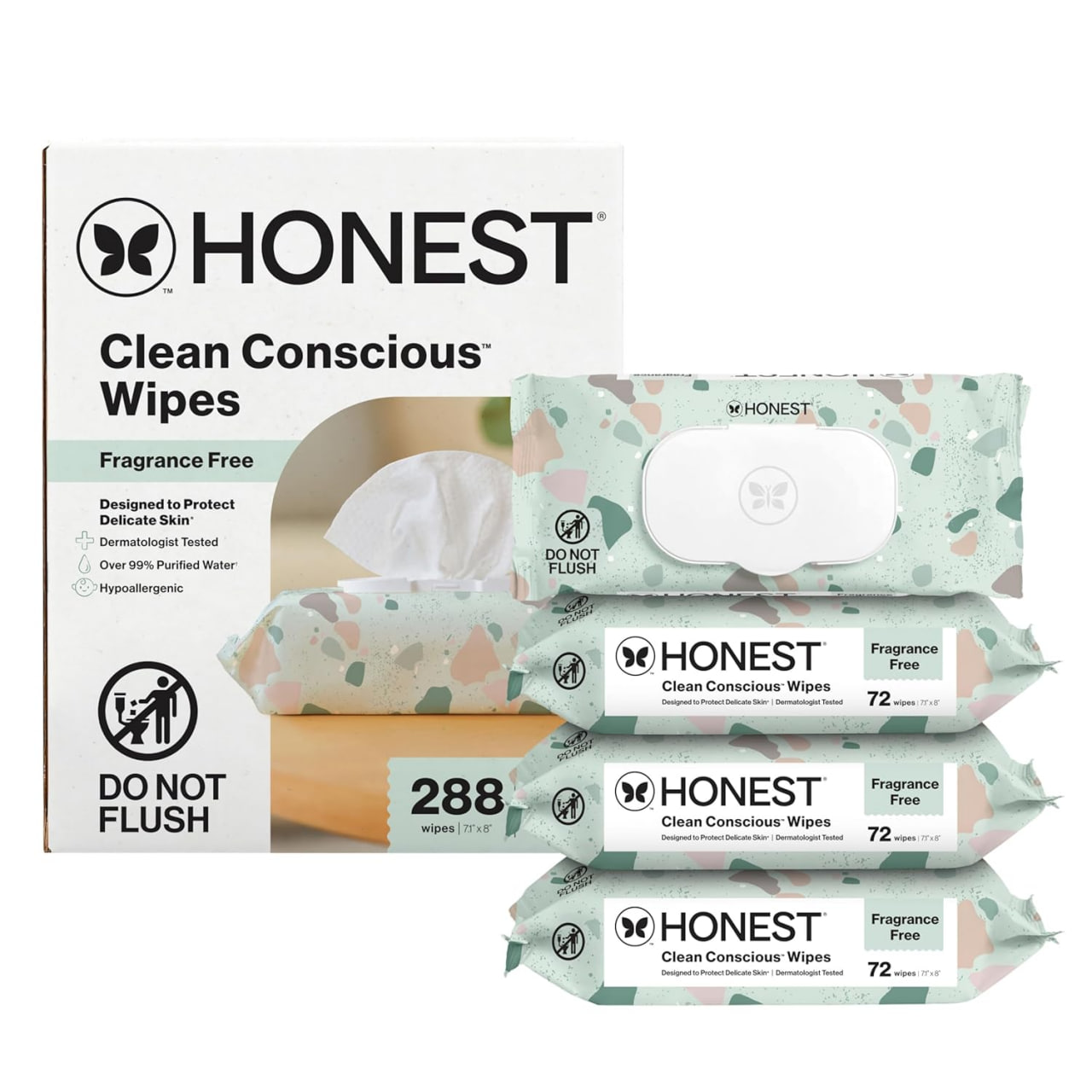 The Honest Company 洁净环保多用途婴儿湿巾，无香型，低敏配方，适合敏感肌肤，99%水基植物基可堆肥配方，Geo Mood 色号，288片装