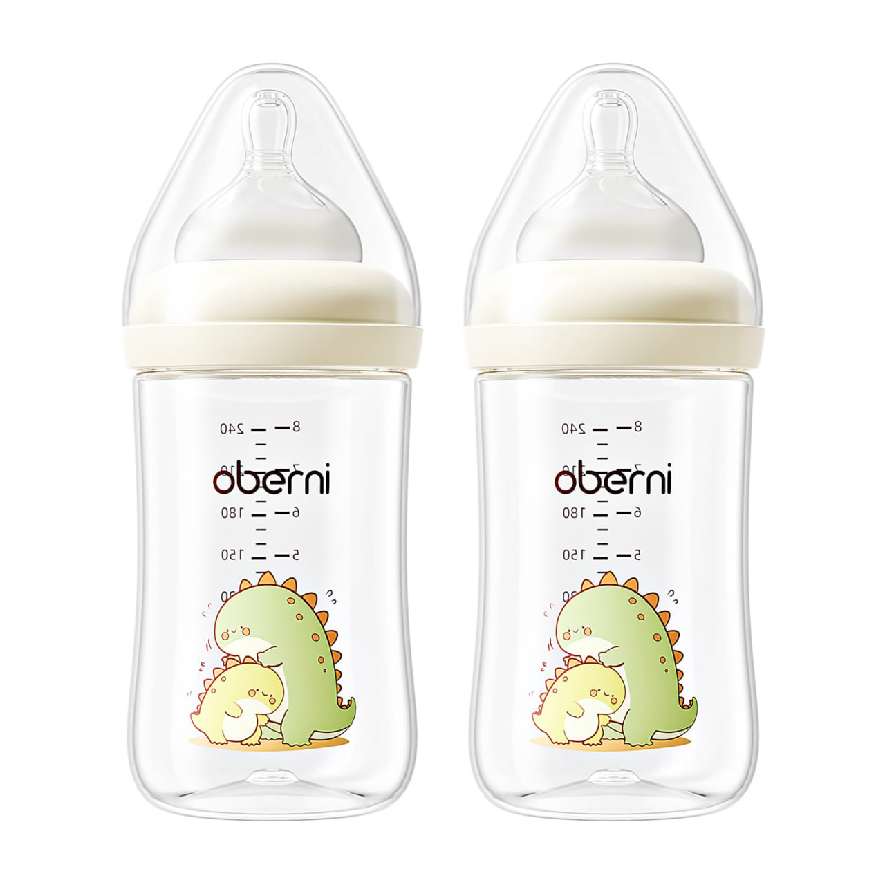 240毫升婴儿奶瓶，8盎司宽口径喂奶瓶，配M号奶嘴，适合3-6个月新生儿，米色/2个装